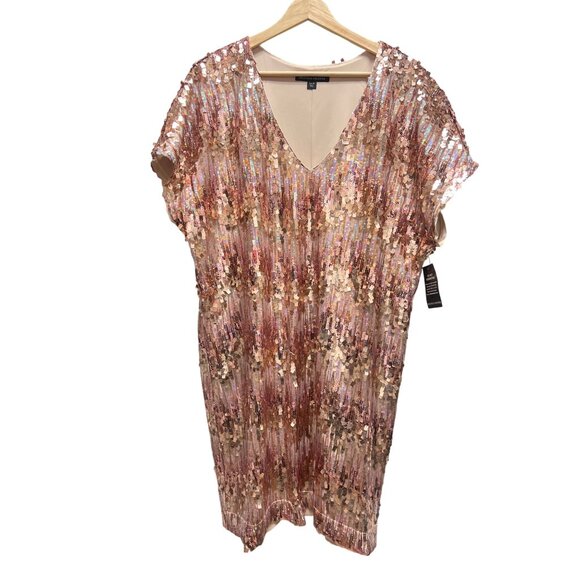 Boston Proper NWT Pink Sparkle Sequin Short Sleeve Shift Dress - Picture 5 of 9